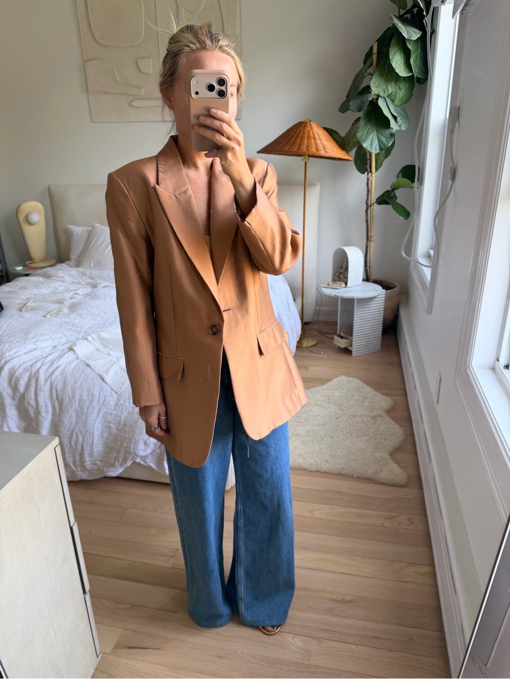 &other Stories Blazer Silk Beige Size Xs